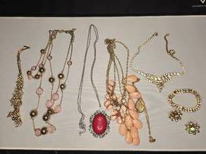 lot 84 image: Pink  Gold tone costume jewelry
