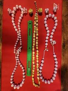 lot 96 image: Lot of 3 necklaces and matching clip on earrings