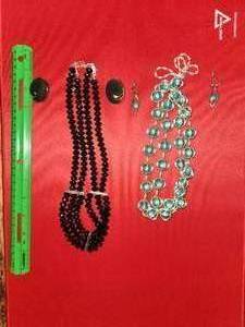 lot 136 image: lot of 2 necklaces and matching clip on earrings. 1 set is S O A