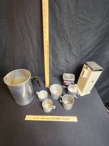 lot 36 image: Lot of metal  tin cups and old ice o matic