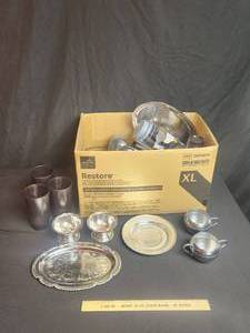 lot 104 image: Silver tone kitchen ware and plastic cups
