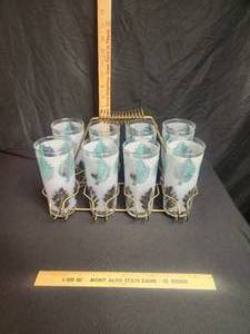 lot 116 image: Vintage 8 piece cup holder with glasses