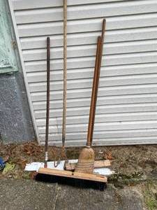 lot 70 image: 2 Brooms, Broom Head, Hand Plow, Aerator