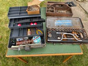 lot 80 image: Tackle Box and Fishing Assortment, Socket Set, etc.