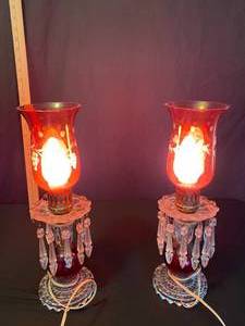 lot 27 image: Pair of Vintage Cranberry Lamps