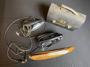 lot 102 image: Lot of Vintage Miscellaneous Items 2 Irons, Lunchbox, etc.