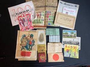 lot 86 image: Paper Lot War Ration CouponsBooklet, Old Post Cards, etc.