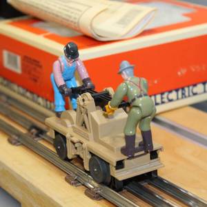 lot 71 image: Operating Handcar w Railroad Workers w Box & Paperwork