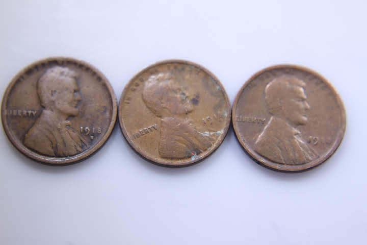 lot 157 image: 3-1918 Wheat Pennies