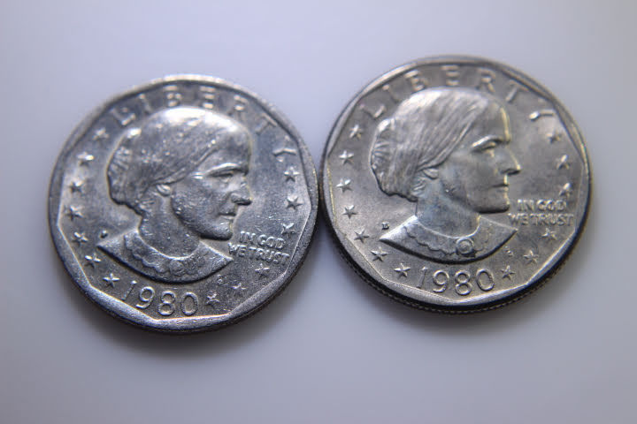 lot 129 image: 2 1980-P Susan B Anthony $1 dollar