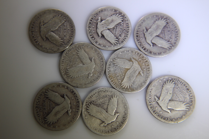 lot 42 image: 8- Standing Liberty Quarter 25C  Various Dates