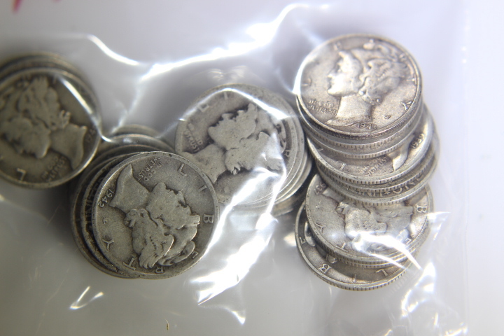 lot 45 image: 25- Mercury Dimes 10C  Various Dates