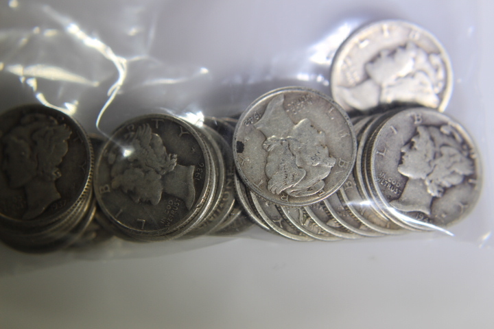 lot 46 image: 25- Mercury Dimes 10C  Various Dates