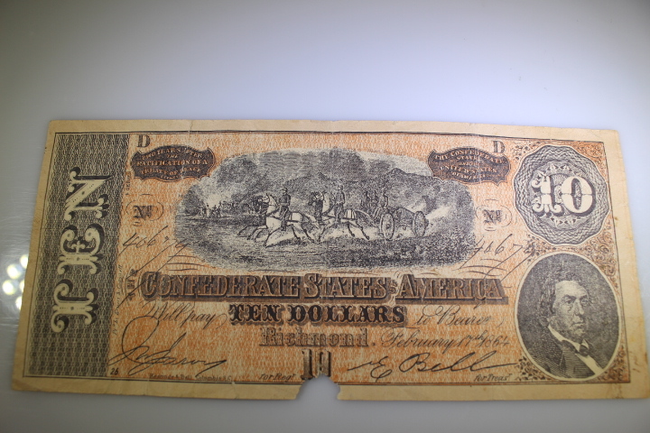 lot 63 image: $10.00 note Confederate States of American 1864  No#40679$