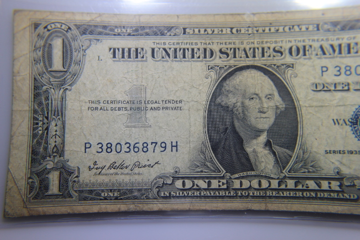 lot 6 image: 1935 E� $1 SILVER CERTIFICATE� BLUE SEAL NOTE� VG  279
