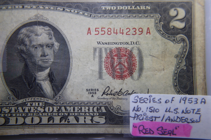 lot 11 image: 1953 A�� $2 US NOTE RED SEAL VG-8  287