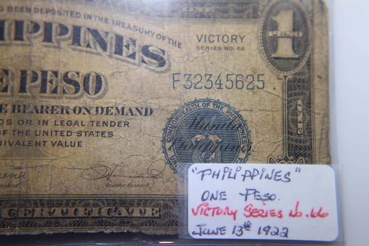 lot 149 image: 1922 PHILIPPINES ONE PESOS VG-8  293