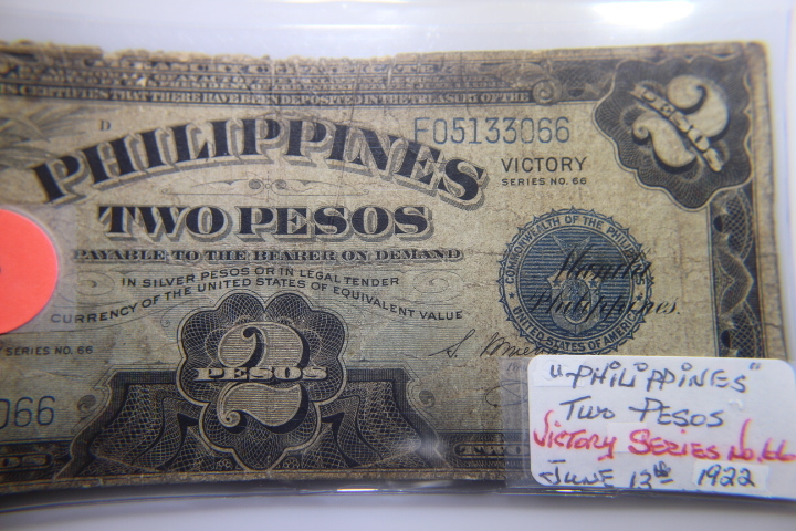 lot 150 image: 1922 PHILIPPINES TWO PESOS VG-8  294