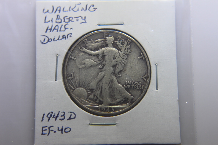 lot 18 image: 1943 D WALKING LIBERTY HALF DOLLAR 50c EF-40  240