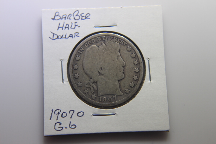lot 16 image: 1907 O BARBER HALF DOLLAR 50c G- 4 230