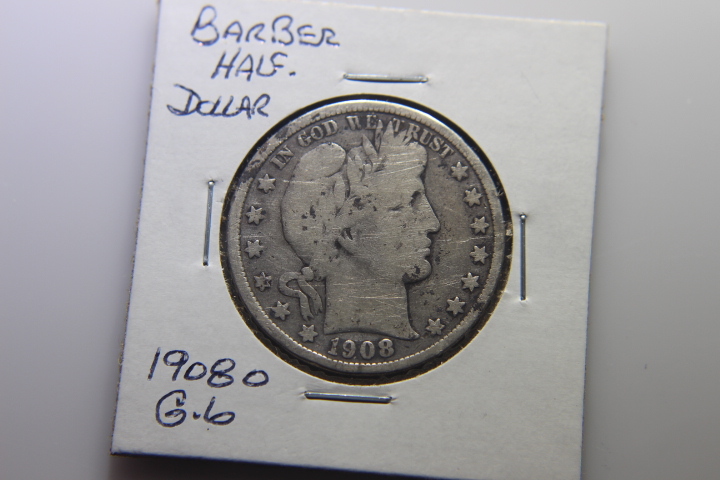 lot 17 image: 1908 O BARBER HALF DOLLAR 50c G- 4 231
