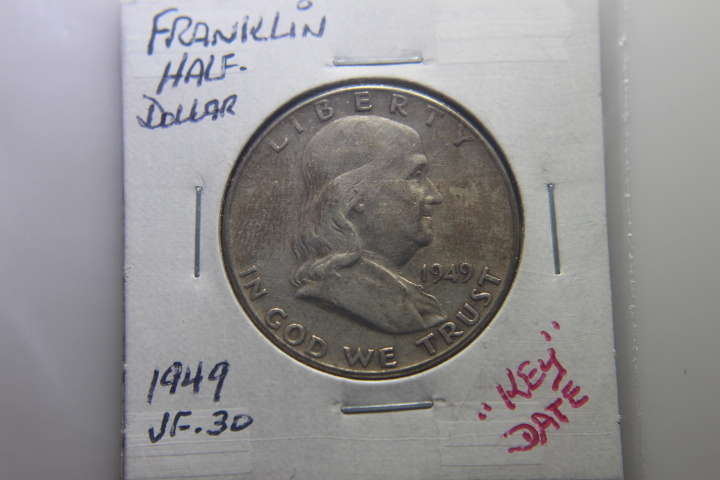 lot 26 image: 1949 FRANKLIN HALF DOLLAR 50c VF-30 KEY DATE 248�