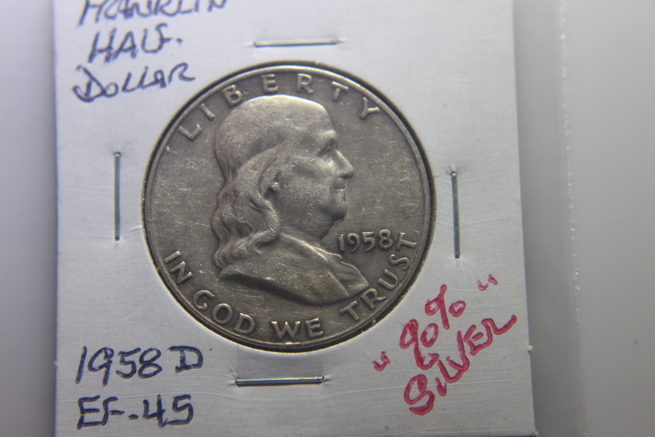 lot 29 image: 1958 D FRANKLIN HALF DOLLAR 50c� EF-40 254