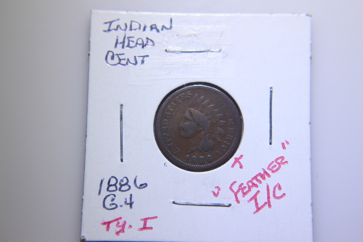lot 50 image: 1886 INDIAN HEAD CENTS-BRONZE� G-4 Type I - Feather IC� 14