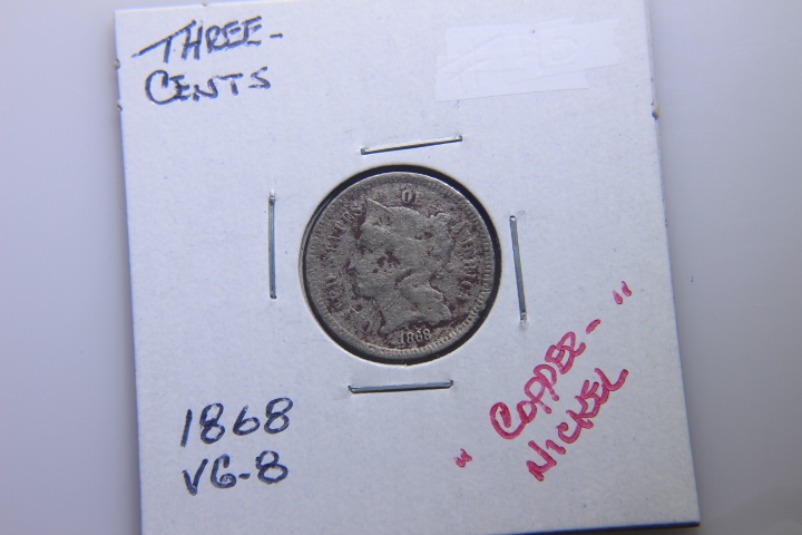 lot 64 image: 1868 THREE CENTS VG-8 COPPERNICKEL  40