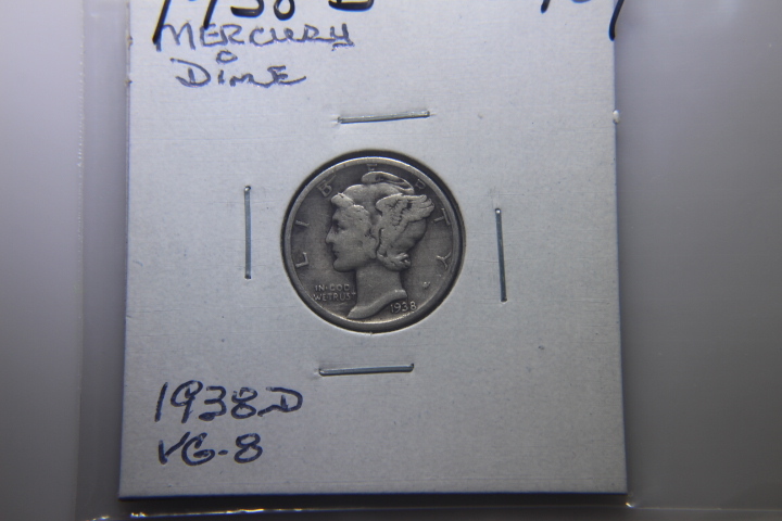 lot 126 image: 1938 D MERCURY DIME  VG-8   159