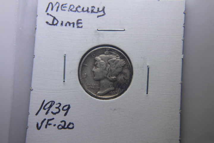 lot 127 image: 1939 MERCURY DIME VF-20  160