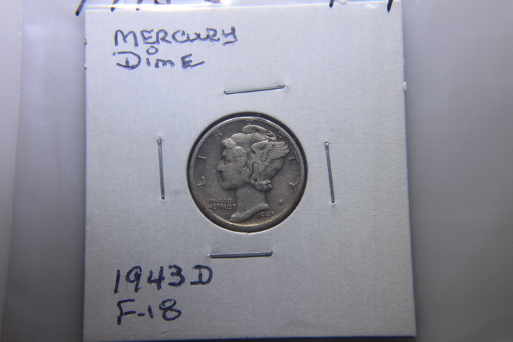 lot 134 image: 1943 D MERCURY DIME  F-18   167