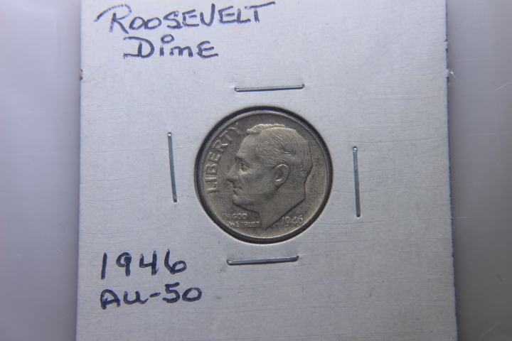 lot 137 image: 1946 ROOSEVELT DIME AU-50 FIRST YEAR   170