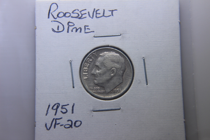 lot 140 image: 1951 ROOSEVELT DIME  VF-20  181