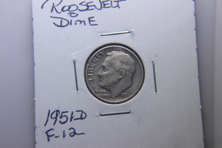 lot 141 image: 1951 D ROOSEVELT DIME F-12   182