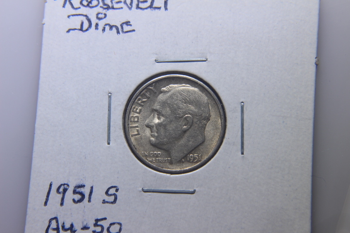 lot 142 image: 1951 S ROOSEVELT DIME AU-50   183