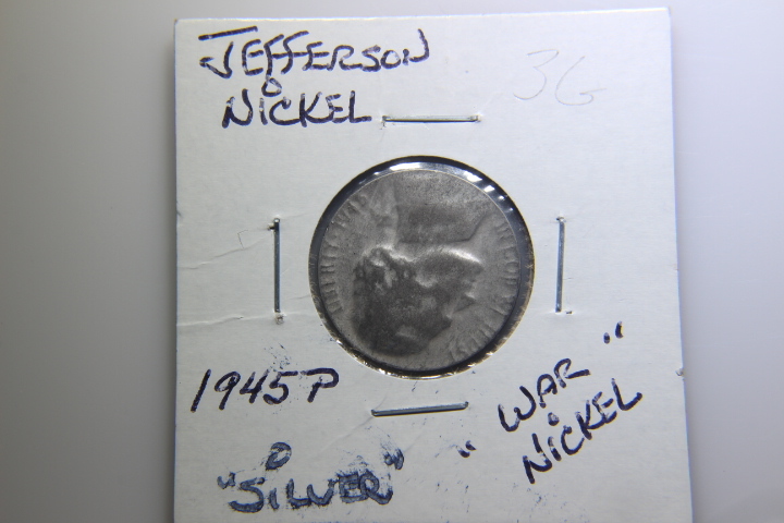 lot 3G image: 1945 P Jefferson WAR Nickel SILVER The nickel is thin possible�