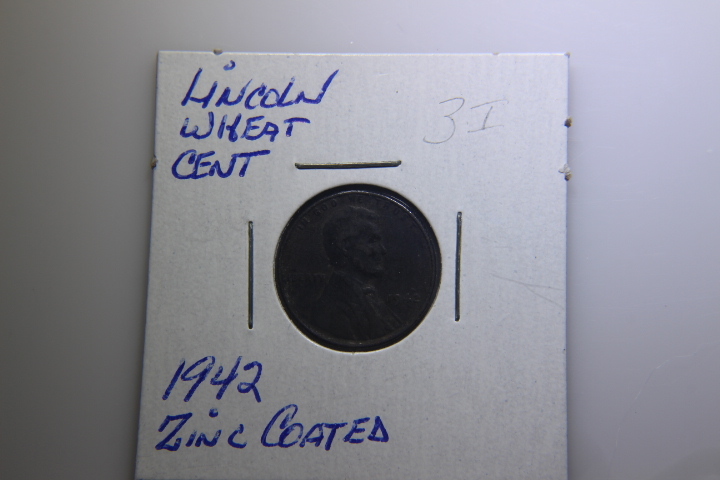 lot 3I image: MINT ERROR 1942 Lincoln Wheat Cent ZINK COATED