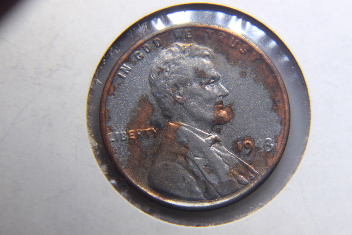 lot 3L image: 1943 Lincoln Penny Cent Mint Error Copper coated Half and Half