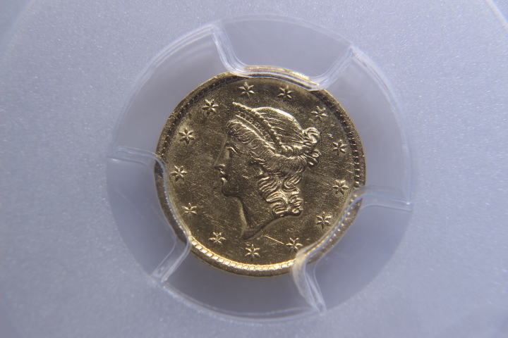 lot 1-2 image: GOLD 1849 Open Wreath  AU $1 PCGS Slab Certified  Item#349