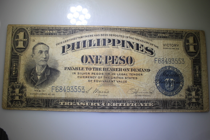 lot 150A image: 1922 PHILIPPINES ONE PESOS F-12 Victory Series Note 66