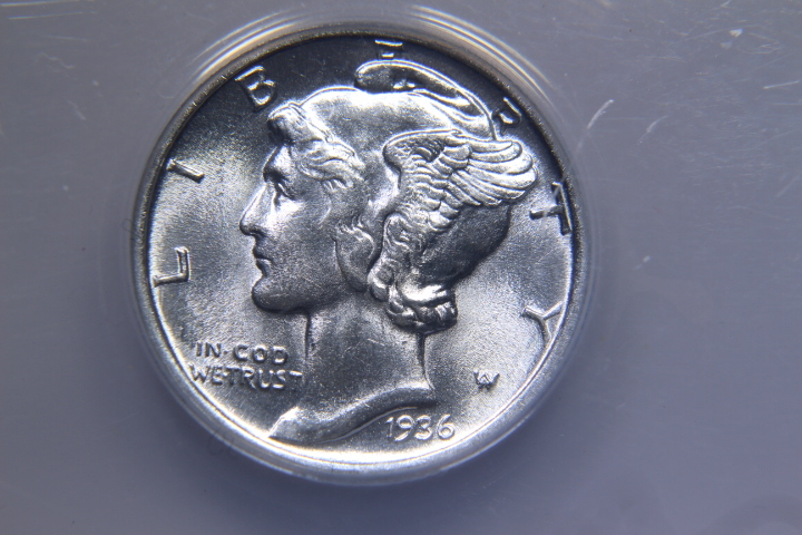 lot 125A image: 1936 Mercury Dime MS-62 In Slab   Item#346