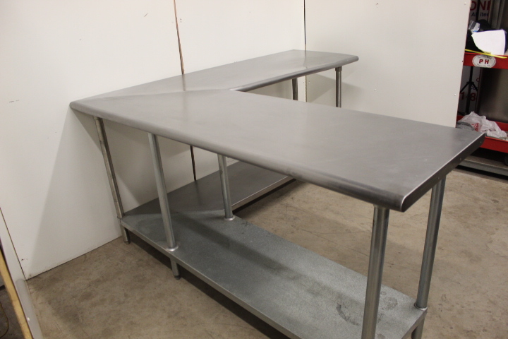 lot 70 image: 6 L Shaped Stainless Steel Work Table