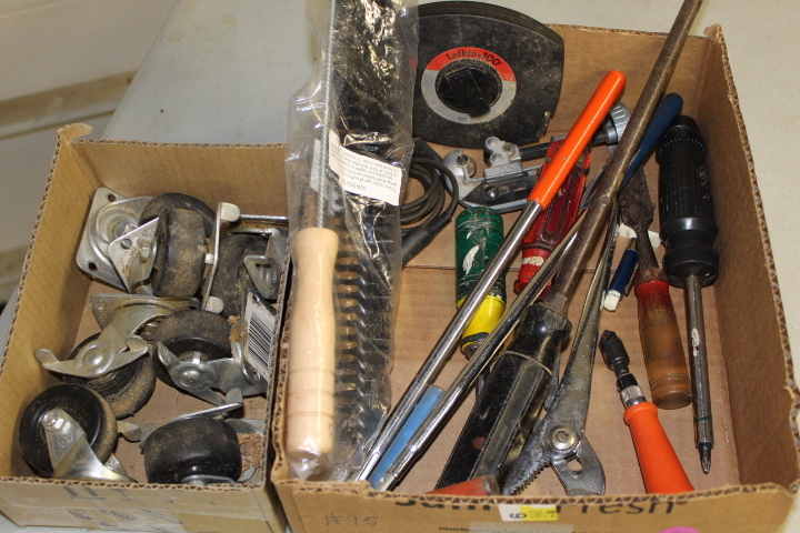 lot 95 image: Casters  Tape Measure  Screw Driver Lot