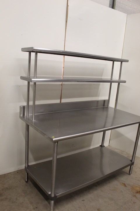 lot 50 image: 5 Stainless Steel Work Table w double overshelf