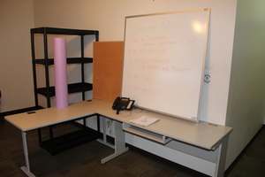 lot 108 image: Desk, large white board LOT - ALL items pictured for one bid