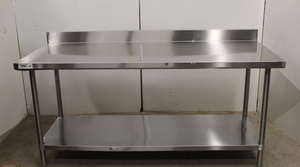 lot 74 image: 6 Stainless Steel Work Table w Backsplash - Never Used