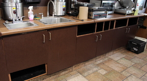 lot 34 image: Counter  cabinet section with 2 drop in sinks