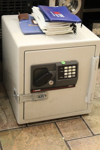 lot 36 image: Sentry Safe & bank bags