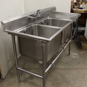 lot 48 image: 2 Bay Stainless Steel Sink with Drain Board